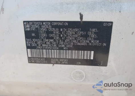 2009 Toyota Rav4 Limited z USA, uszkodzony, nr VIN JTMZF31V595014204